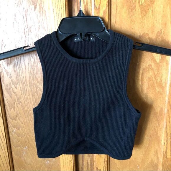 Brooklyn Karma Ribbed Cashmere Blend Sleeveless Crop Sweater - S - Picture 2 of 12